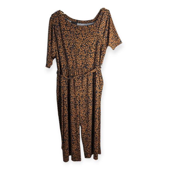 Lane Bryant Brown Black Leopard 3/4 Sleeve One-Shoulder Hacci Jumpsuit 34/36 - Picture 3 of 12